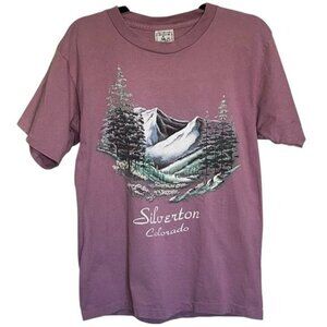 Adore Womens T-Shirt Mountain Graphic Cotton Purple Medium Casual Tee Vintage